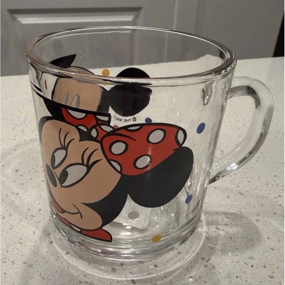 Vintage Disney Mickey & Minnie Mouse Glass Mugs Set of 2 With Handles